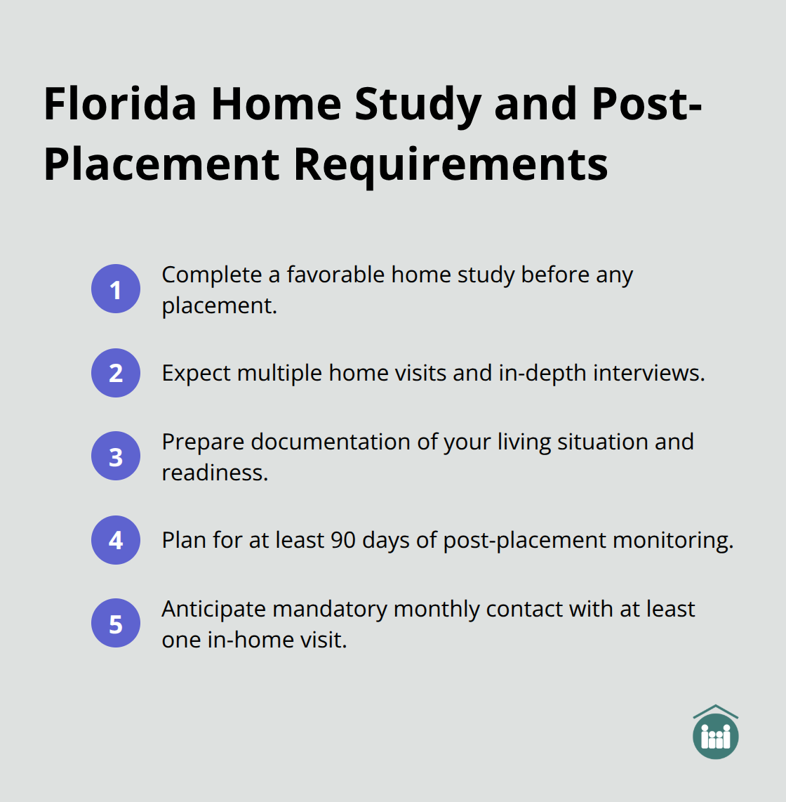 Key Florida adoption home study and monitoring requirements summarized in five steps