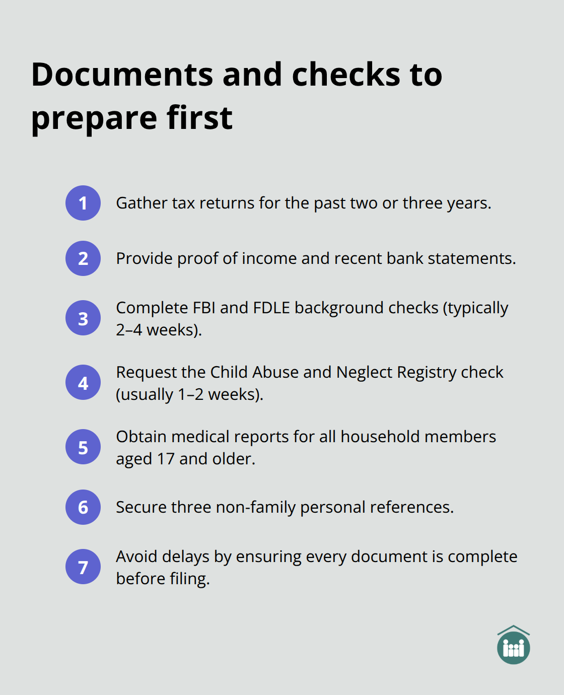 Checklist of financial and background documents for Florida adoption after termination - adoption process after termination of parental rights