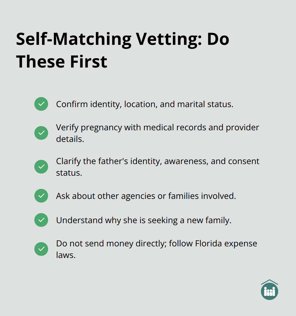 Checklist to reduce risk when self-matching in Florida