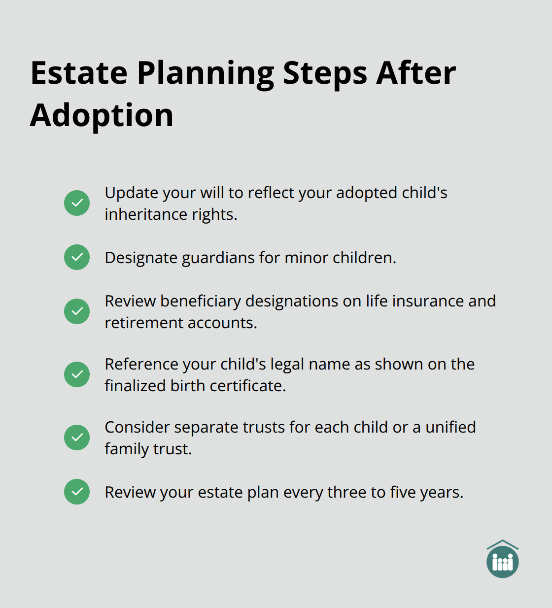 Checklist of estate planning actions for adoptive families in Florida. - Florida adoptive family rights