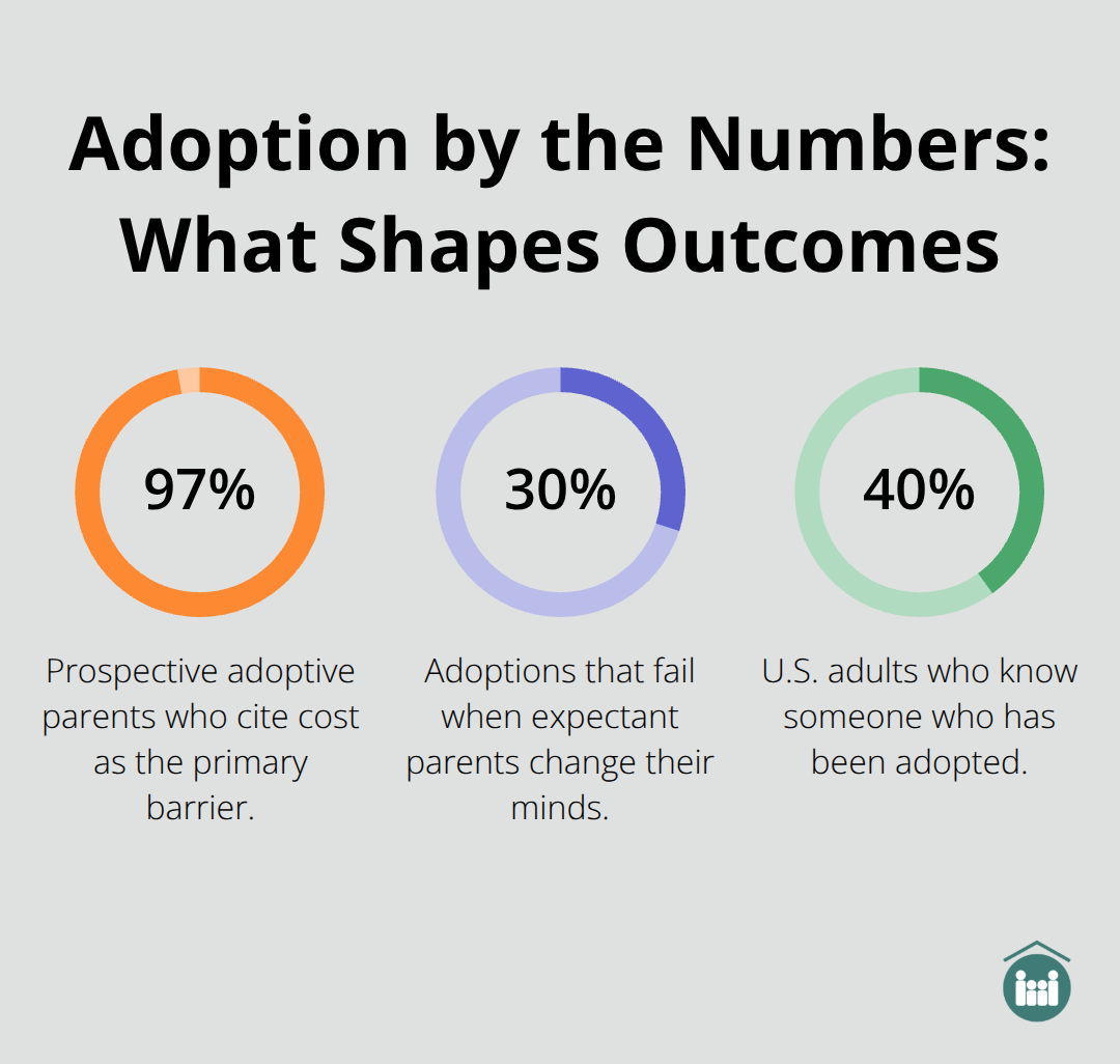 Percentage chart showing the top barriers and realities in adoption: cost concerns, failed matches, and public familiarity with adoption.
